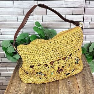 Straw khaki shoulder bag  One Size